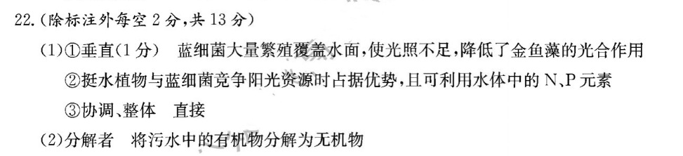 重庆八中高2022级高考适应性月考卷七生物参考答案